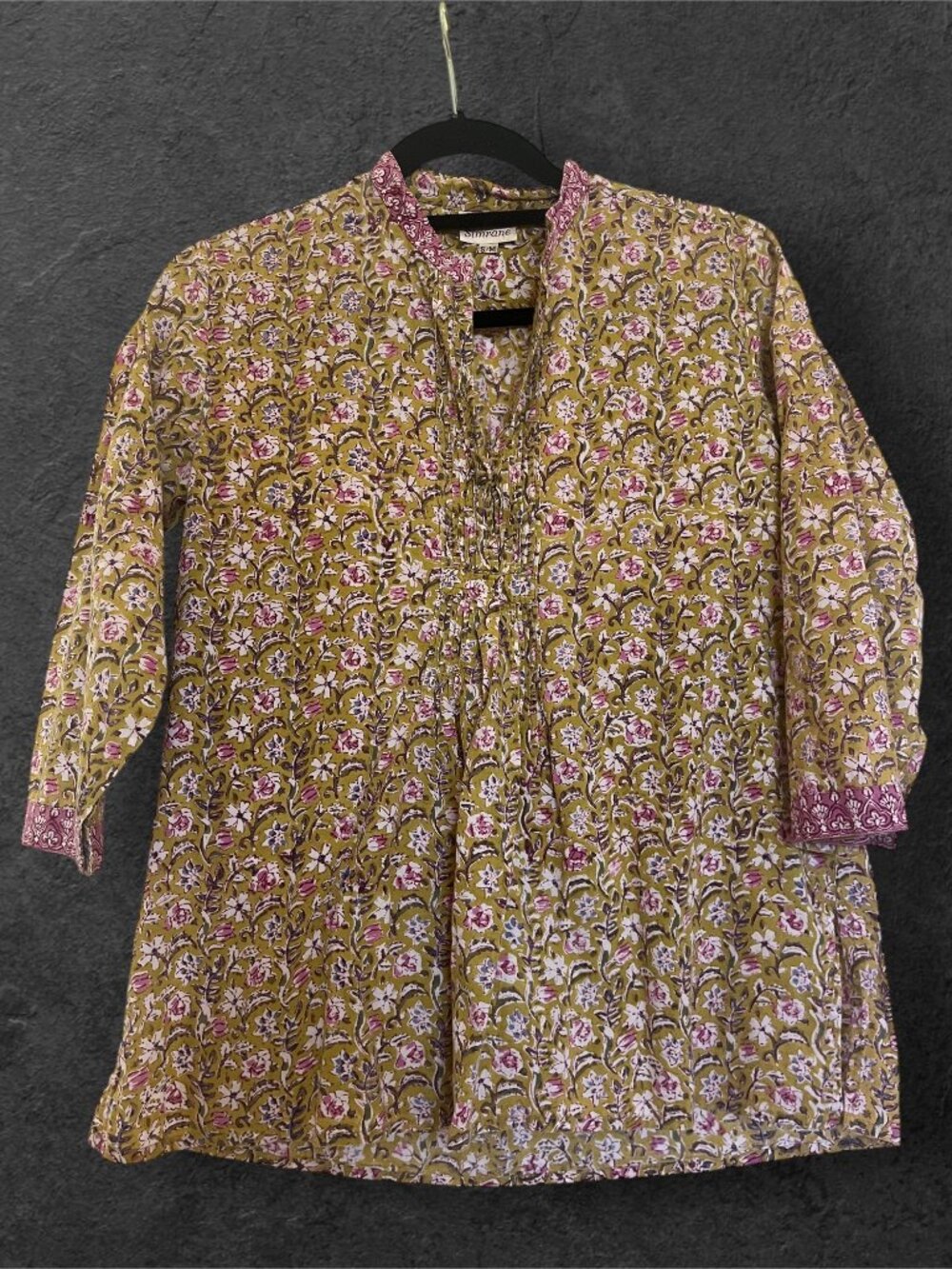 Anokhi Pour Simrane Block Print Floral Tunic Top